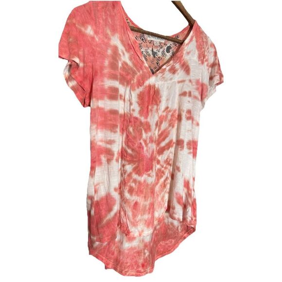 Knox Rose Pink & White Tie Dye Boho Lace Tunic Top Blouse Size Small - Picture 1 of 5